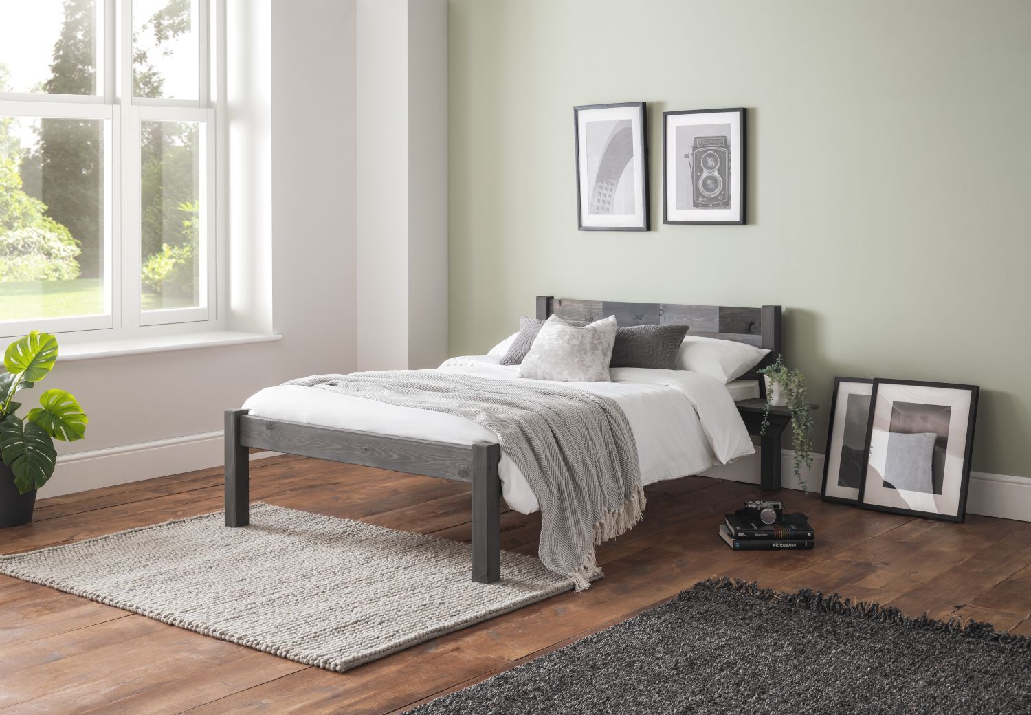 TimberRest Delamere classic solid wood bed frame with slatted headboard grey