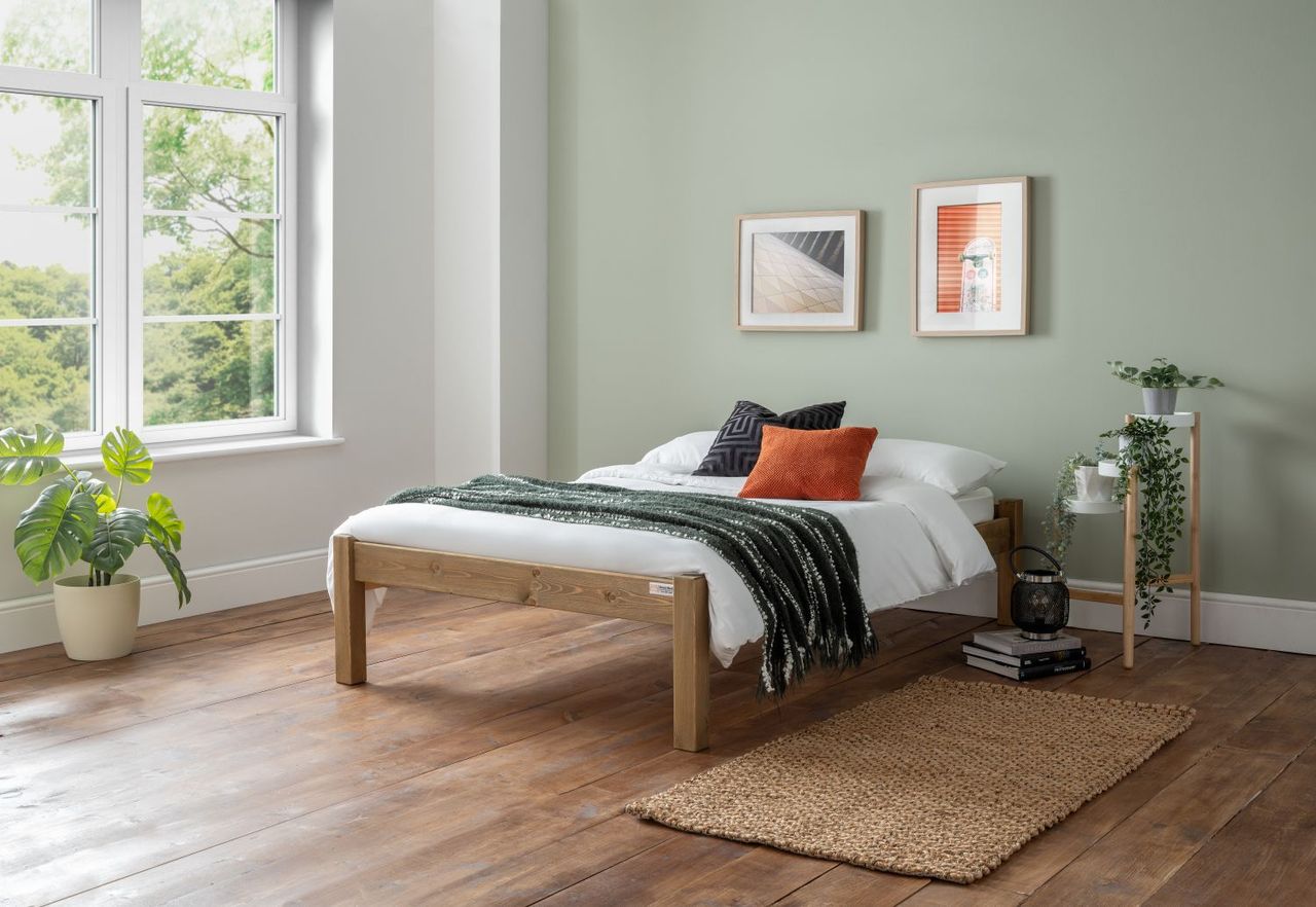 TimberRest Hatfield solid wood bed frame with large headboard