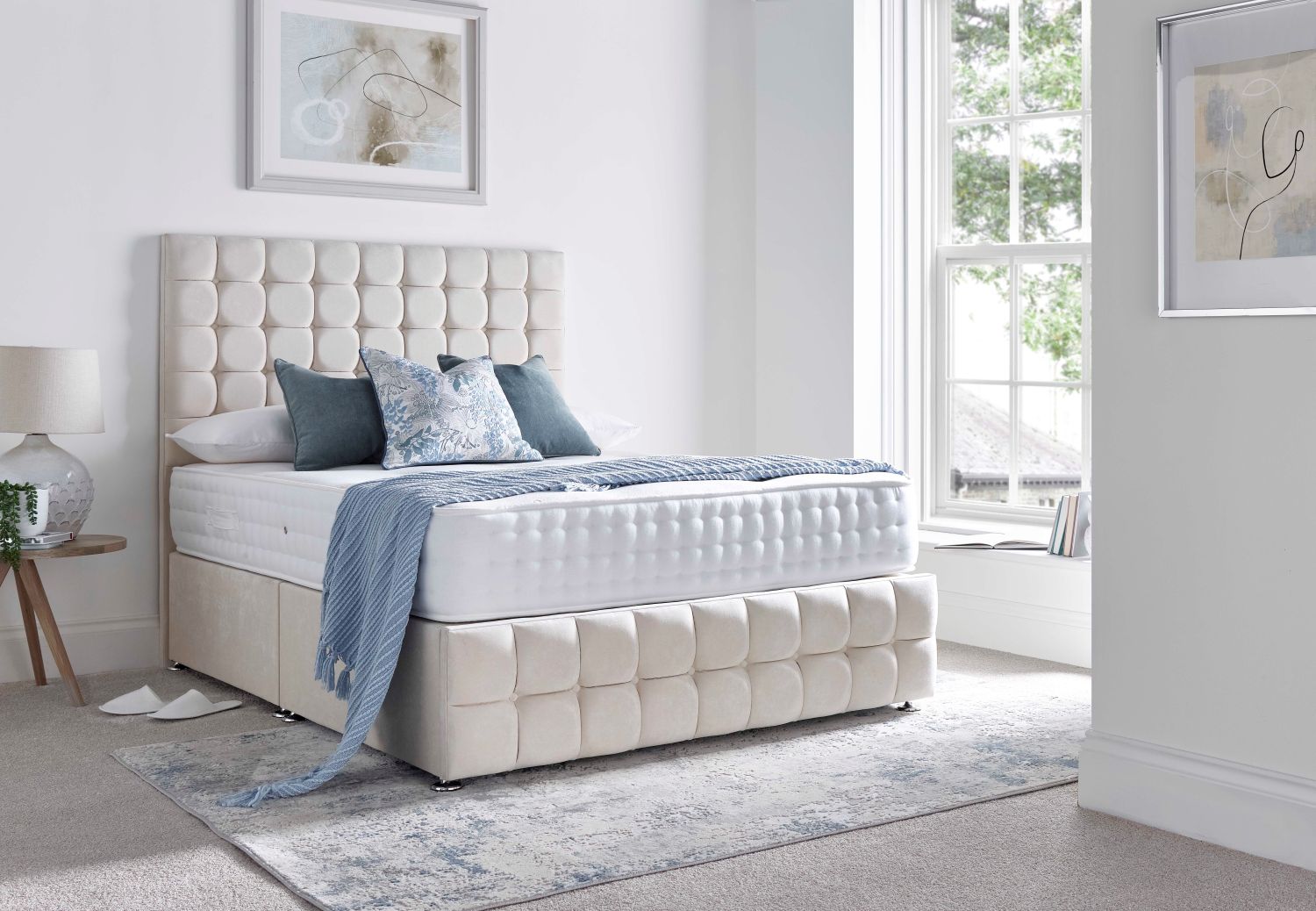 Deep Sleep Luxury Pocket 1000 Divan Set Package with 54" Floor Standing Headboard 2 Drawer Set