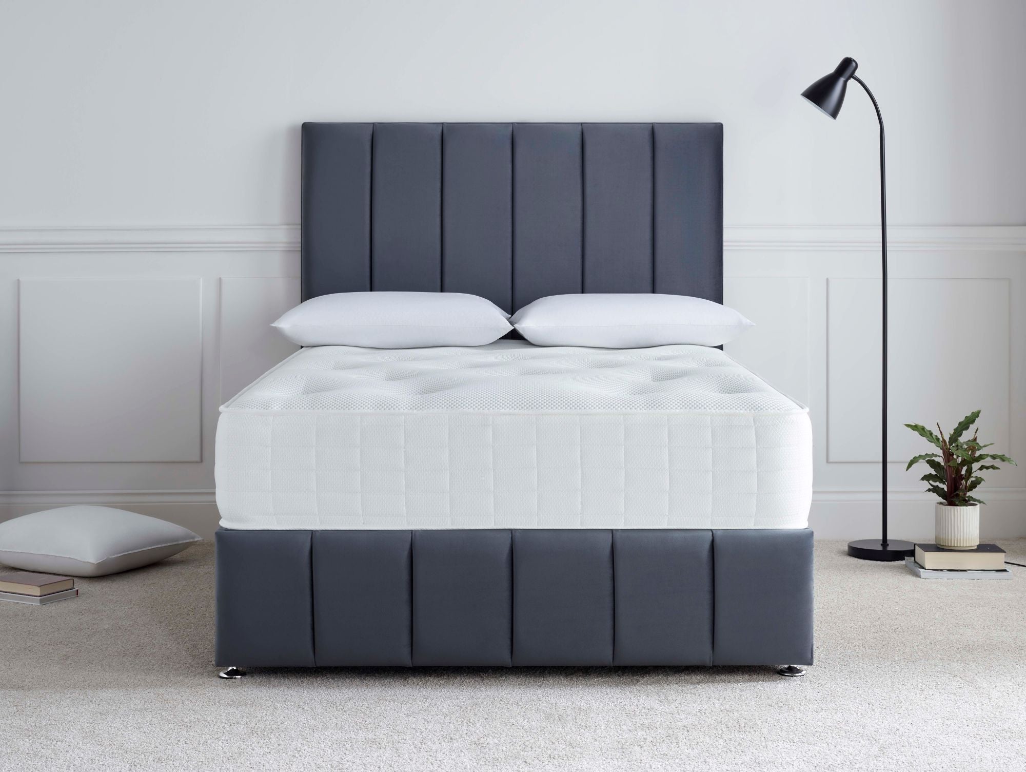 Deep Sleep Wool Luxury 1500 shallow 9.5 inch divan set with 24 inch strutted headboard 2 shallow drawers
