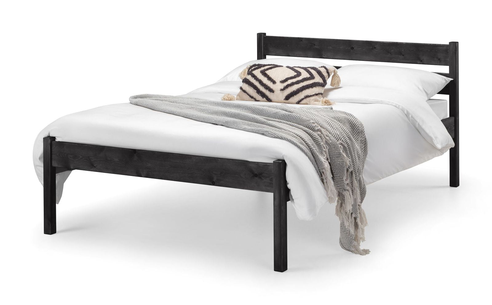 TimberRest Kielder solid wood bed frame with panelled headboard black